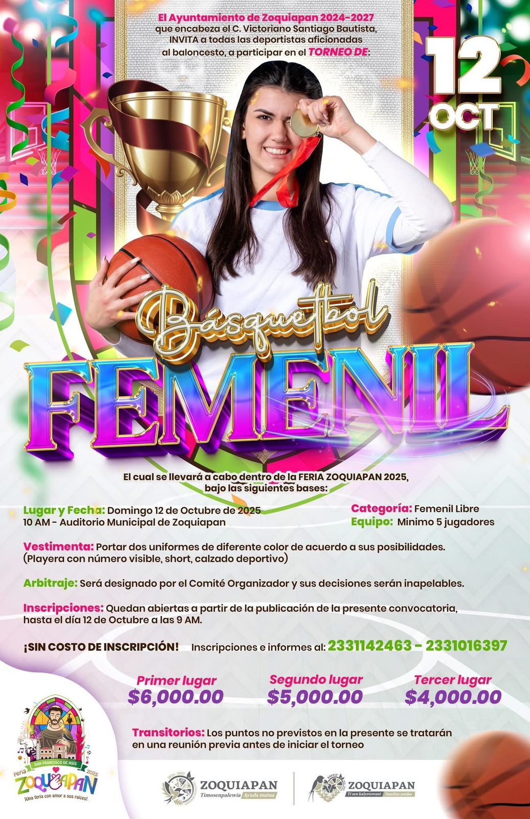 Este 12 de octubre a las 10 AM, nuestro Auditorio Municipal será sede del Torneo Femenil de Básquetbol más esperado de la región.