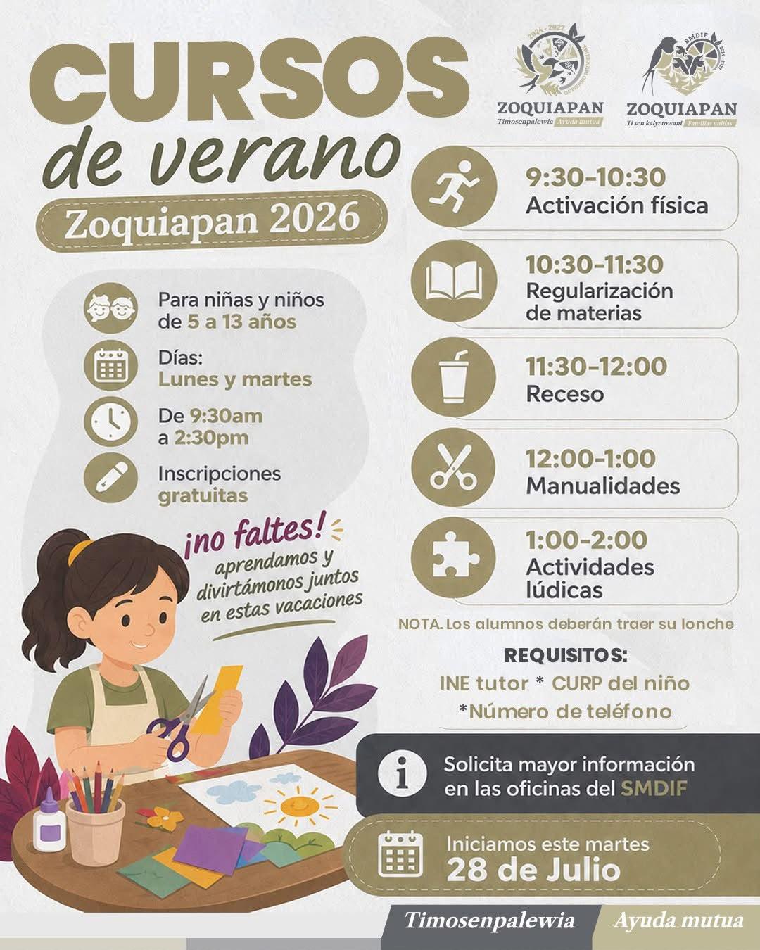 invitan a todas las niñas y niños de 5 a 13 años a formar parte de nuestros Cursos de Verano 2026